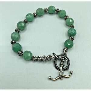 Green Faceted Jade or Glass Beads Bracelet with Toggle Closure